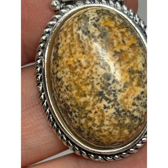 Vintage Roman Signed Pendant Silver Tone Brown Stone - Picture 3 of 5